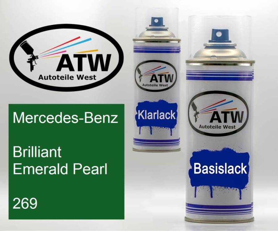 Mercedes-Benz, Brilliant Emerald Pearl, 269: 400ml Sprühdose + 400ml Klarlack - Set, von ATW Autoteile West.